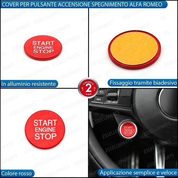 Cover - ROSSO - Pulsante Accensione per Alfa Romeo Giulia