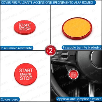 Cover - ROSSO - Pulsante Accensione per Alfa Romeo Giulia