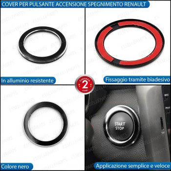 Cover - NERO - per Pulsante Accensione Engine in Alluminio per Renault Megane Scenic