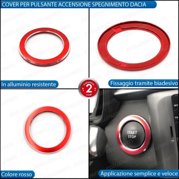 Cover - ROSSO - per Pulsante Accensione Engine in Alluminio per Dacia Duster II
