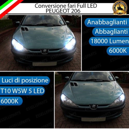 Conversione Fari Full LED 6000K bianco PEUGEOT 206 con Fari a parabola singola