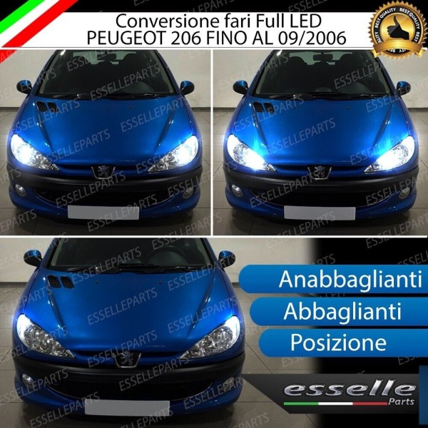 Conversione Fari Full LED 6000K bianco PEUGEOT 206 con fari a parabola doppia