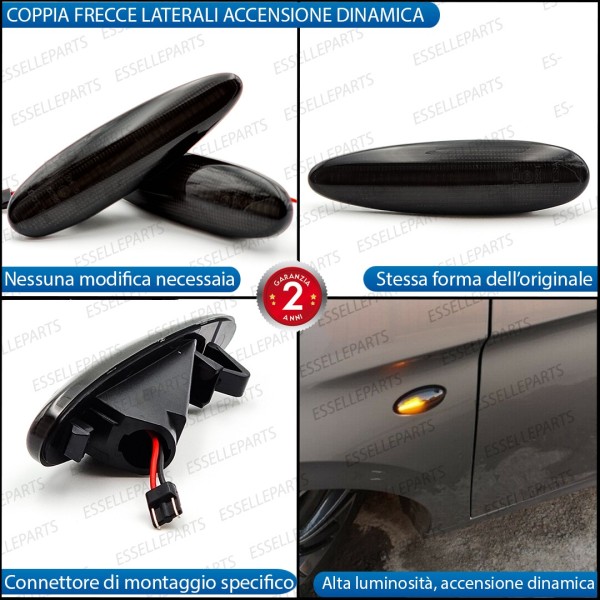 Placchette Dinamiche Laterali nere a led per frecce specifiche per FIAT BRAVA HGT