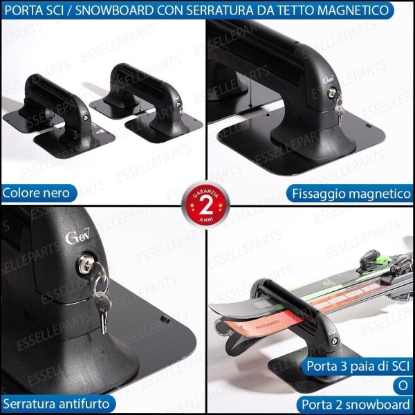 Portasci Magnetico per tre Paia di Sci o due snowboard