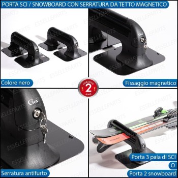 Portasci Magnetico per tre Paia di Sci o due snowboard