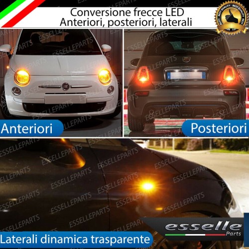 KIT FRECCE LED FIAT 500 RESTYLING FARO A PARABOLA ANTERIORI POSTERIORI LATERALI TRASPARENTI DINAMICHE