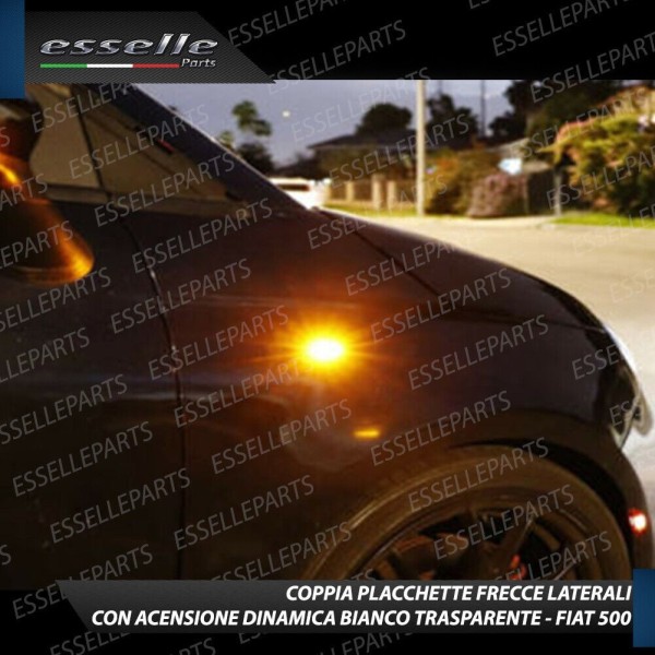 KIT FRECCE LED FIAT 500 RESTYLING CON FARI LENTICOLARI ANTERIORI POSTERIORI LATERALI TRASPARENTI DINAMICHE