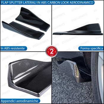 Flap splitter spoiler minigonne laterali carbon look in ABS aerodinamici Flap splitter spoiler minigonne laterali carbon look in ABS aerodinamici