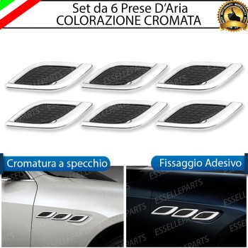 Set 6 Prese D'Aria Laterali Sportive Cromate Adesive in Metallo Cromato Set 6 Prese D'Aria Laterali Sportive Cromate Adesive in Metallo Cromato