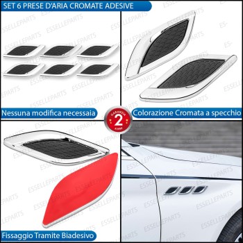 Set 6 Prese D'Aria Laterali Sportive Cromate Adesive in Metallo Cromato Set 6 Prese D'Aria Laterali Sportive Cromate Adesive in Metallo Cromato