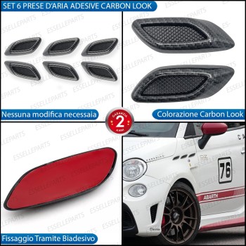 Set 6 Prese D'Aria Laterali Sportive Carbon Look Lucido Adesive in ABS Set 6 Prese D'Aria Laterali Sportive Carbon Look Lucido Adesive in ABS