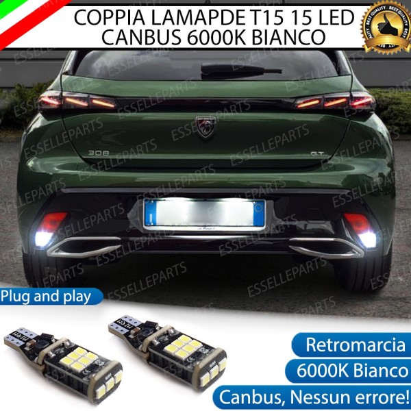 Luci Retromarcia PEUGEOT 308 III 1200 LUMEN T15 W16W CANBUS 3.0 NO ERROR