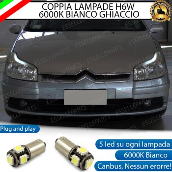 Coppia lampade H6W 5 LED Canbus 6000K Luci di posizione Citroen C5 MK1 Restyling Coppia lampade H6W 5 LED Canbus 6000K Luci di posizione Citroen C5 MK1 Restyling