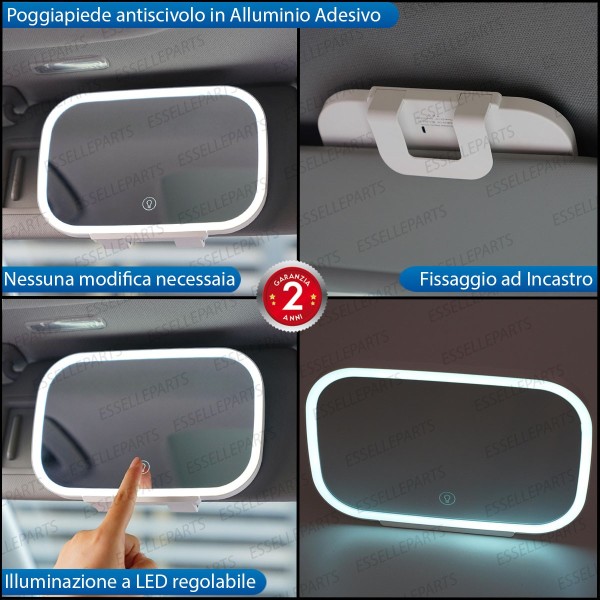 Specchio con retroilluminazione a LED, Nero - Parasole auto