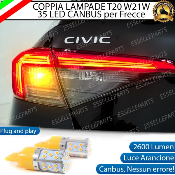 Coppia Lampade T20 WY21W 35 LED CANBUS PER FRECCE DIREZIONALI POSTERIORI PER HONDA CIVIC 11G