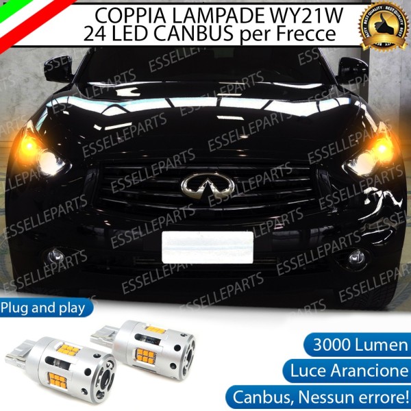 Coppia Lampade T20 WY21W 24 LED CANBUS 3.0 PER FRECCE DIREZIONALI ANTERIORI INFINITI QX70