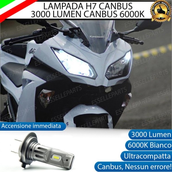 Lampada Singola H7 LED 3000 Lumen per Anabbagliante KAWASAKI Ninja 300 2012-2016 ABS