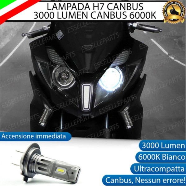Lampada Singola H7 LED 3000 Lumen per Anabbagliante KYMCO Downtown 350i 2015-2017 ABS