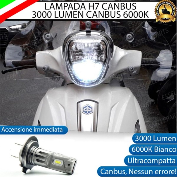 Lampada Singola H7 LED 3000 Lumen per Abbagliante PIAGGIO Beverly 300 2010-2016 i.e.