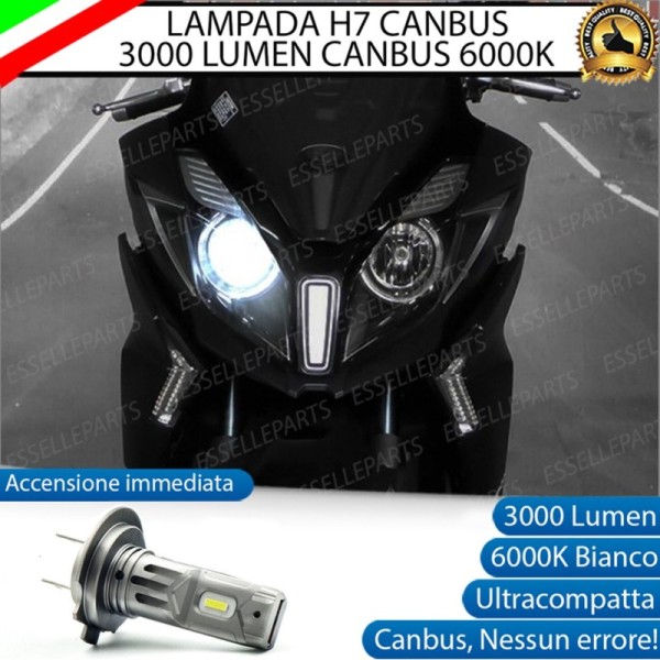 Lampada Singola H7 LED 3000 Lumen per Abbagliante KYMCO Downtown 350i 2015-2017 ABS