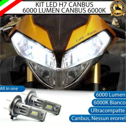 Coppia Lampade Anabbaglianti LED H7 6000 Lumen per Benelli Cafe Racer 1130 2007-2012