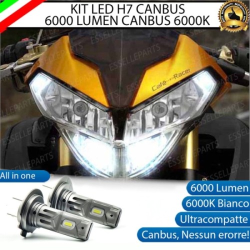 Coppia Lampade Abbaglianti LED H7 6000 Lumen per Benelli Cafe Racer 1130 2007-2012
