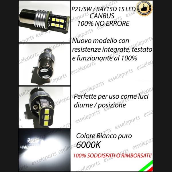 Coppia Luci Diurne DRL 15 LED BAY15D Peugeot 3008 pre-restyling con fari bixenon