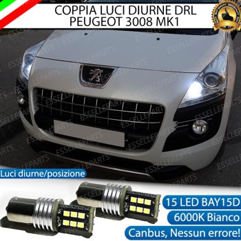 Coppia Luci Diurne DRL 15 LED BAY15D Peugeot 3008 pre-restyling con fari bixenon