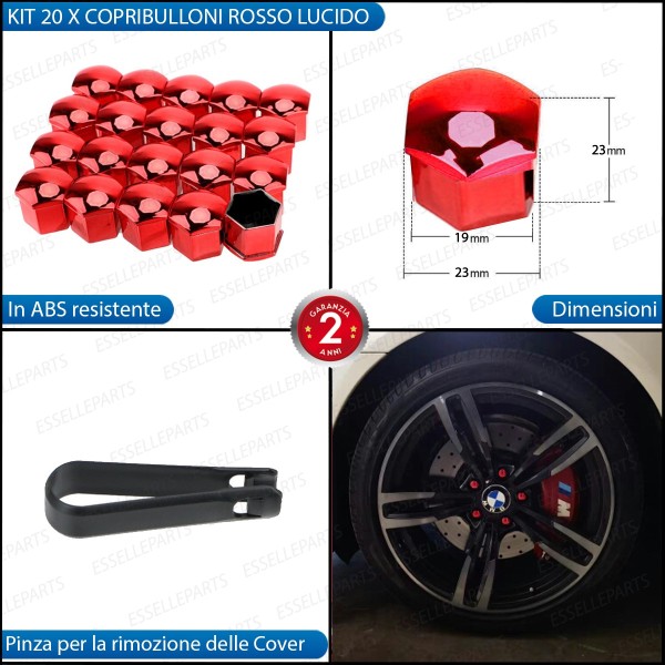 Kit 20 X Cover Copribulloni ROSSO LUCIDO - DIAMETRO 19MM -