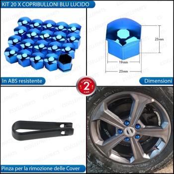 Kit 20 X Cover Copribulloni BLU LUCIDO - DIAMETRO 19MM -