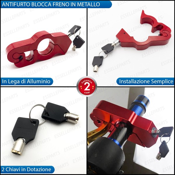 Antifurto Blocca Leva Freno in Metallo ROSSO per Husqvarna