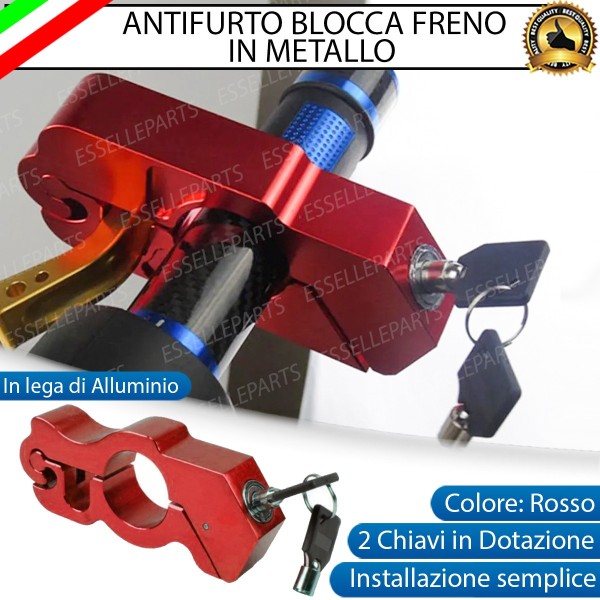 Antifurto Blocca Leva Freno in Metallo - ROSSO - specifico per moto,motorini,scooter,quad Malaguti