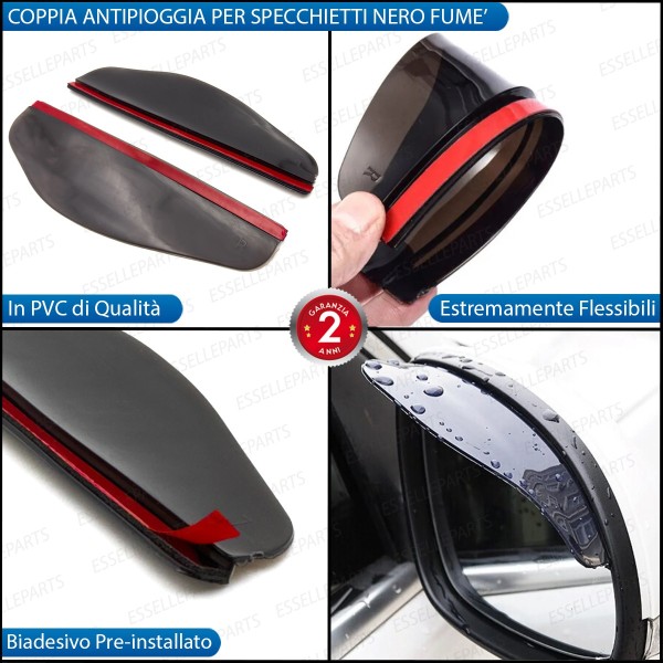 Coppia Deflettori Antipioggia NERO FUME' Adesivi in pvc