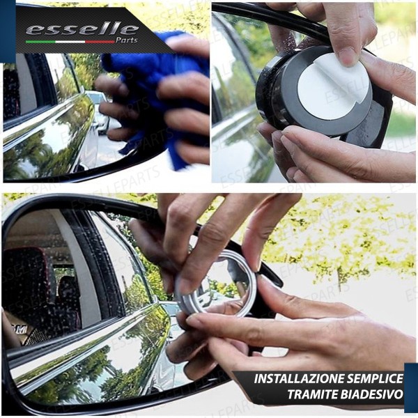 Coppia Specchi ausiliari Angolo Cieco Regolabili a 360° per Specchietti esterni