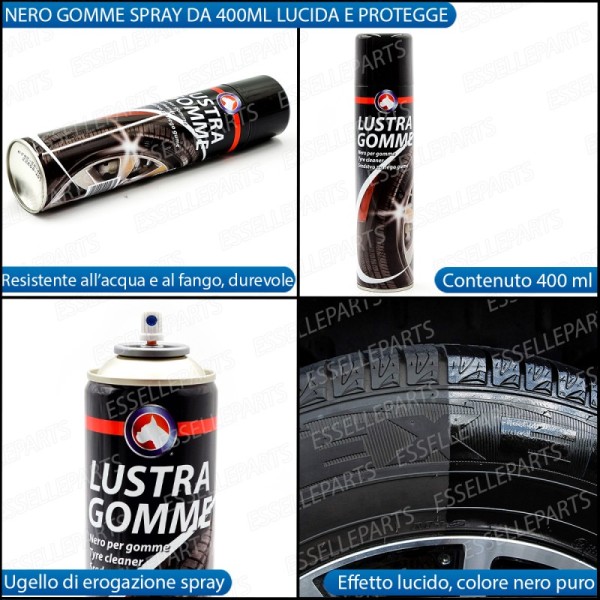Nero Gomme Spray Lucida Pneumatici Nero Intenso Super Brillante Duraturo da 400 ml