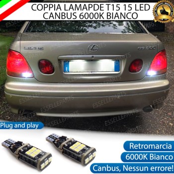 Coppia lampade Retromarcia T15 W16W 15 LED 6000K Bianco 1200 Lumen Lexus GS Restyling