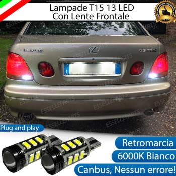 Coppia lampade Retromarcia T15 W16W 13 LED 6000K bianco con lente Lexus GS Restyling