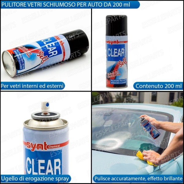 Detergente Pulitore Pulisci Vetri Interni Esterni Auto 200 Ml + Panno Microfibra