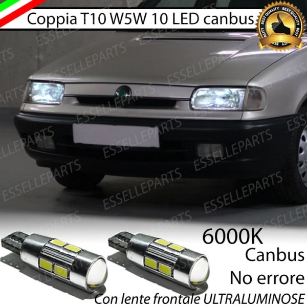 Coppia Lampade T10 W5W LED canbus con lente frontale per luci di posizione per Skoda Felicia