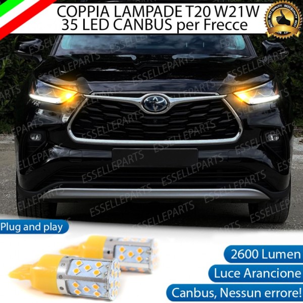 Coppia Lampade T20 W21W 35 LED CANBUS PER Toyota Highlander PER FRECCE DIREZIONALI ANTERIORI