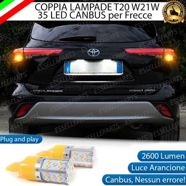 Coppia Lampade T20 W21W 35 LED CANBUS PER Toyota Highlander PER FRECCE DIREZIONALI POSTERIORI