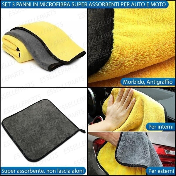 Kit Lavaggio Pulizia Brillantezza E Asciugatura Interni Ed Esterni Auto 11 Pezzi