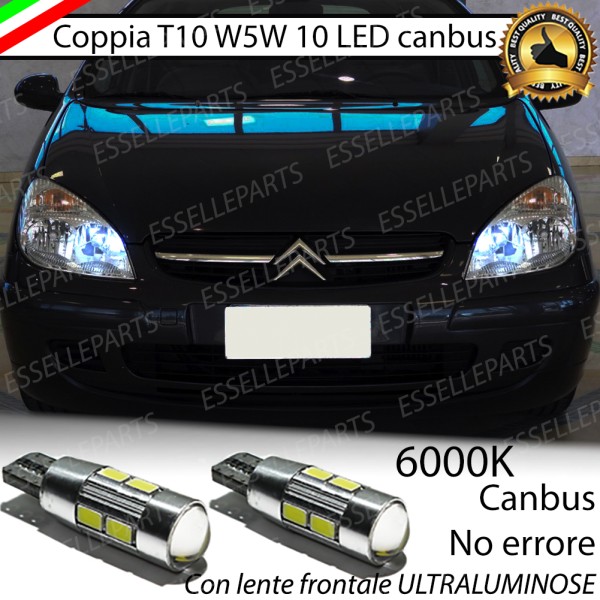 Coppia luci di posizione T10 W5W 10 LED canbus da 6000K Bianco 660 Lumen per Citroen C5 MK1 Pre-Restyling