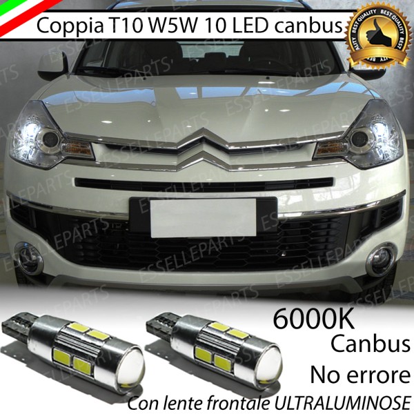 Coppia Lampade T10 W5W LED canbus con lente frontale per luci di posizione per Citroen C-Crosser