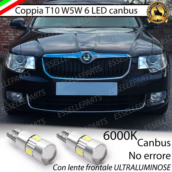 Coppia Lampade T10 W5W LED canbus con lente frontale per luci di posizione per Skoda Superb 2