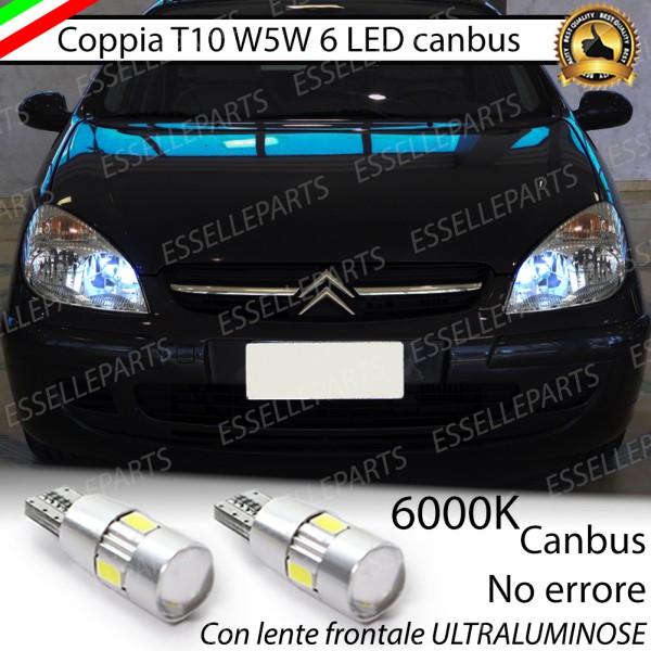 Coppia luci di posizione T10 W5W 6 LED canbus da 6000K Bianco 400 Lumen per Citroen C5 MK1 Pre-Restyling