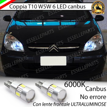 Coppia luci di posizione T10 W5W 6 LED canbus da 6000K Bianco 400 Lumen per Citroen C5 MK1 Pre-Restyling