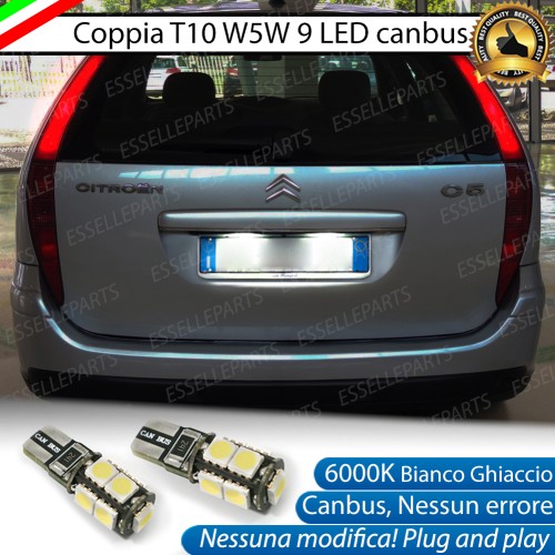 Coppia Luci Targa T10 W5W 9 LED canbus 6000K Bianco per Citroen C5 MK1 Restyling
