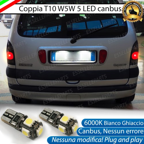 Coppia Luci Targa T10 W5W 5 LED canbus 6000K Bianco per Renault Espace 3 Dal 07-2000