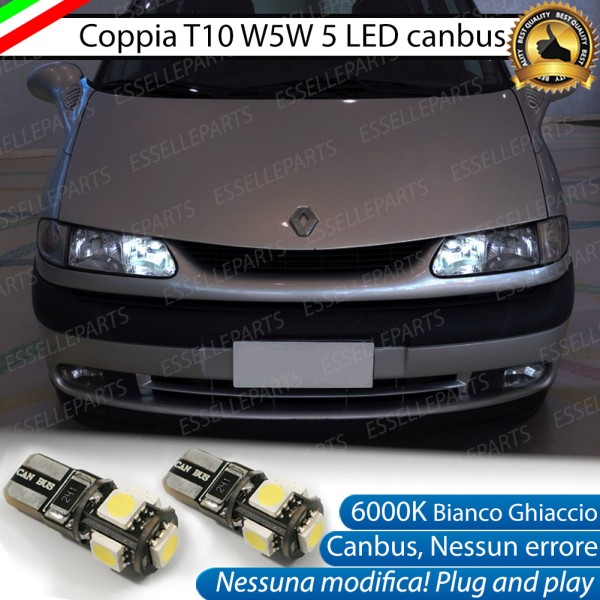Coppia luci di posizione T10 W5W 5 LED canbus 6000K Bianco per Renault Espace 3 Dal 07-2000